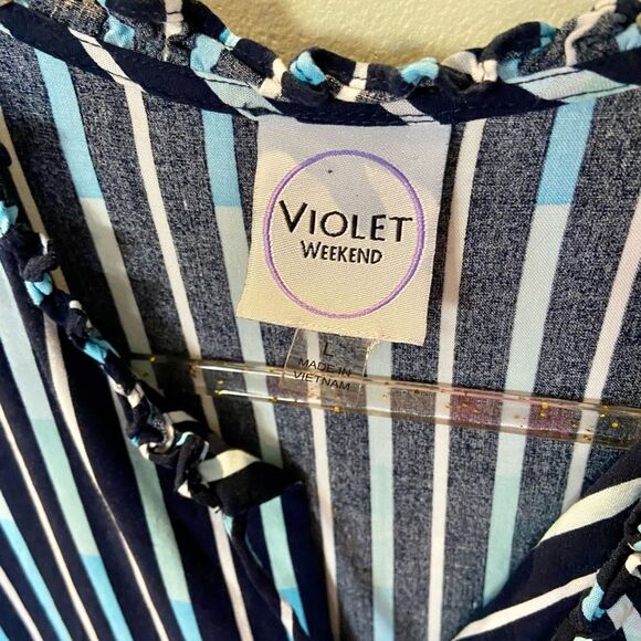 Violet Weekend womens size large blue/black stripped lightweight beach dress - Picture 4 of 6